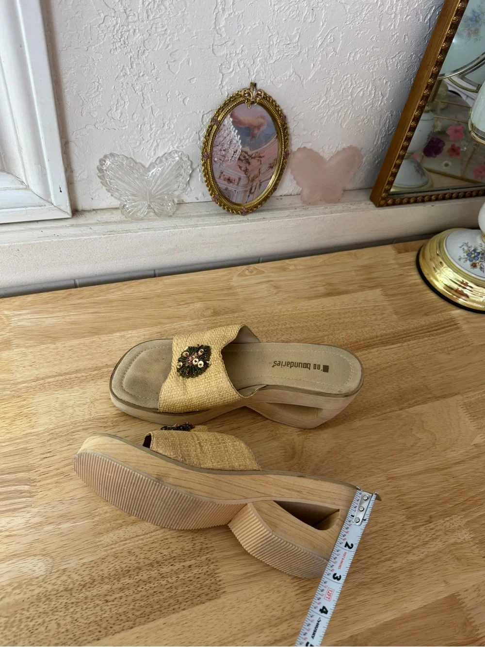No Boundaries Cut Out Platform Wedge Slide Sandals Size 8 Y2K Cottagecore